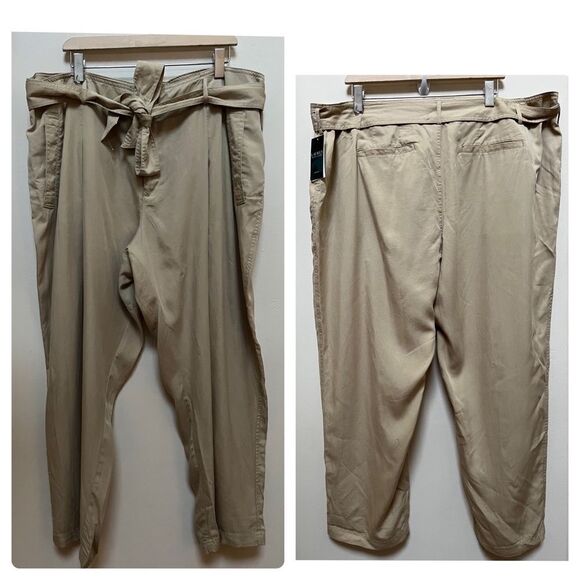 Lauren Ralph Lauren New Neutral Lyocell Tie Waist Pocket Plus Size 20W Pant - Picture 2 of 11